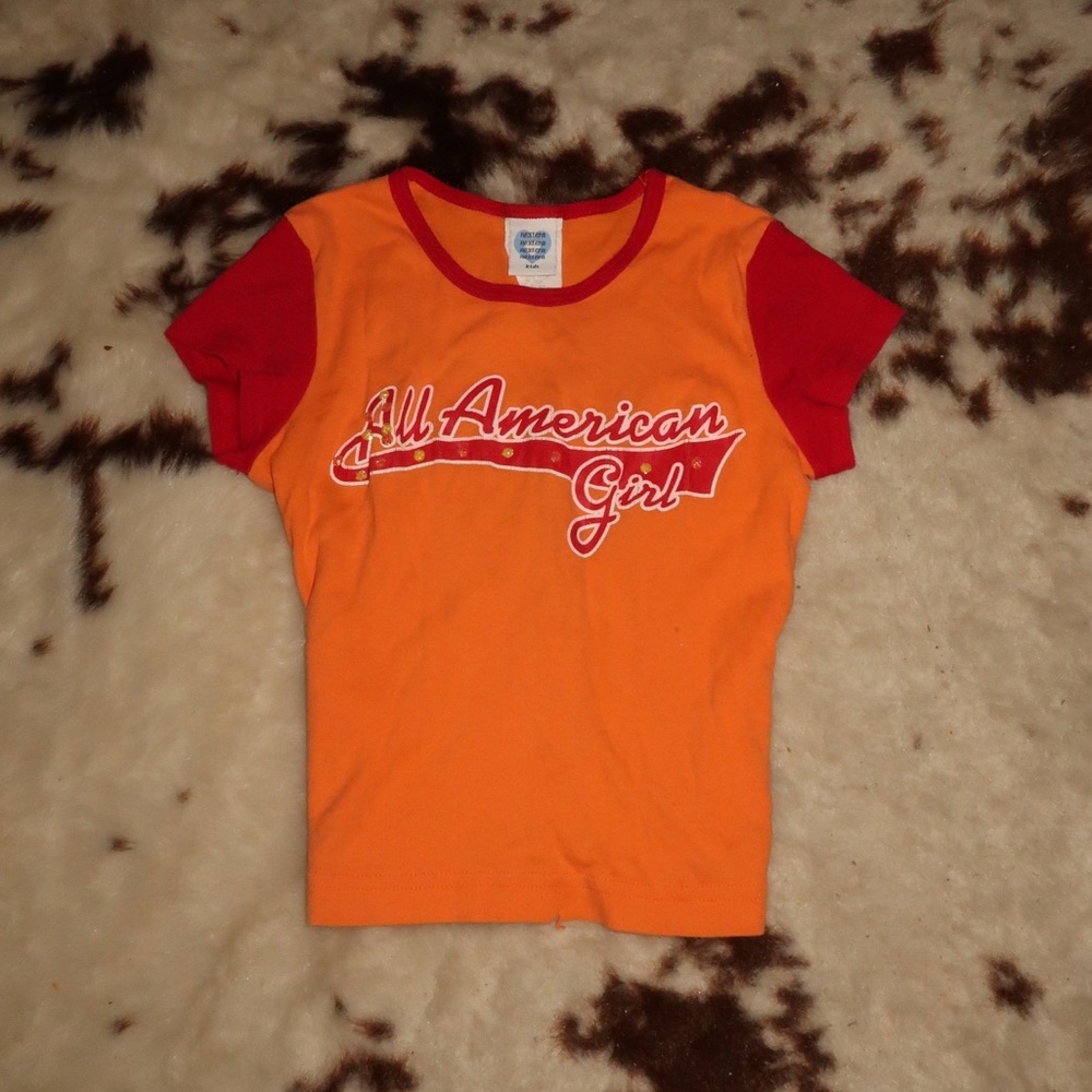 Orange and red All American Girl vintage  baby tee